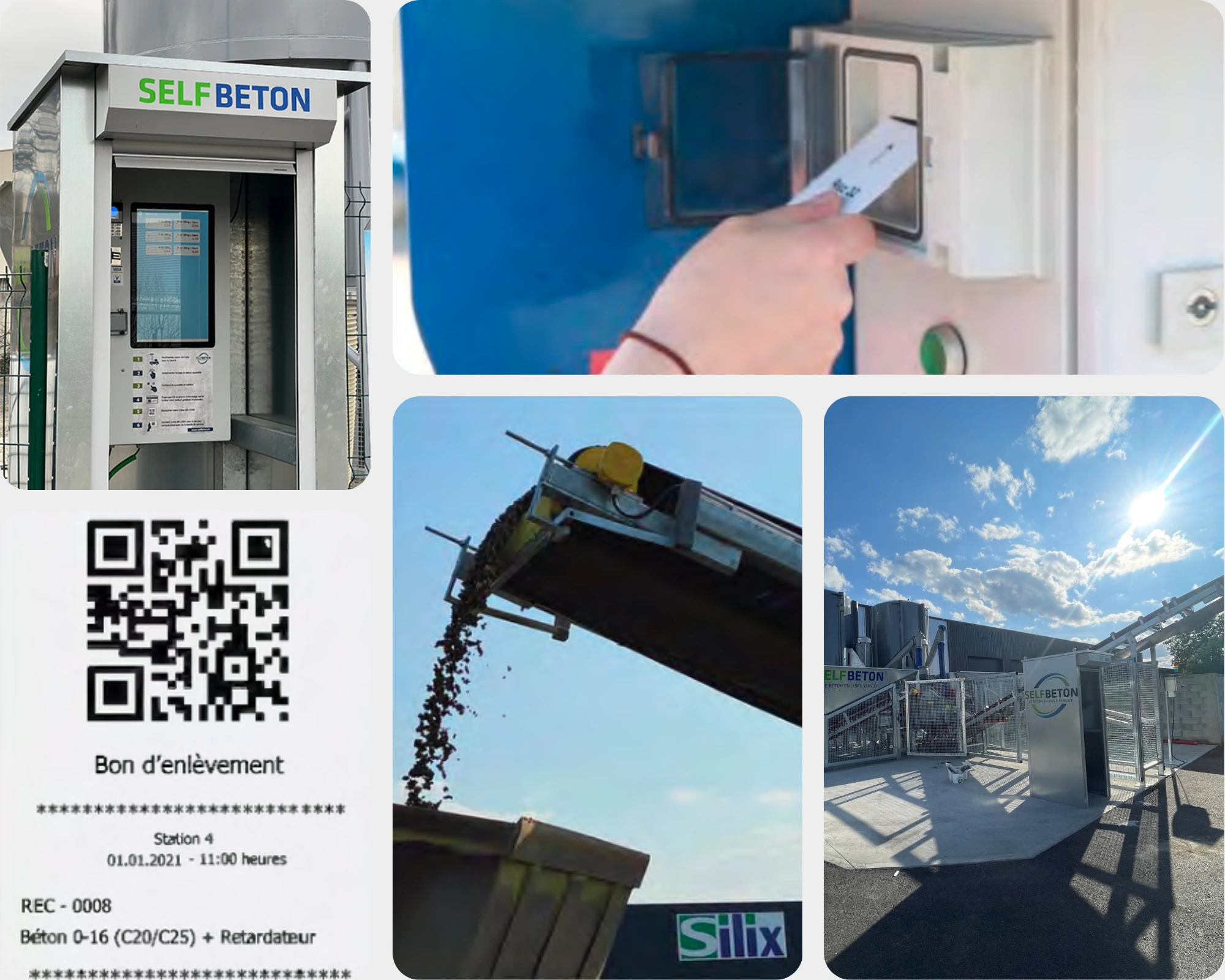 Images de déscription des étapes du fonctionnement du distributeur de béton
